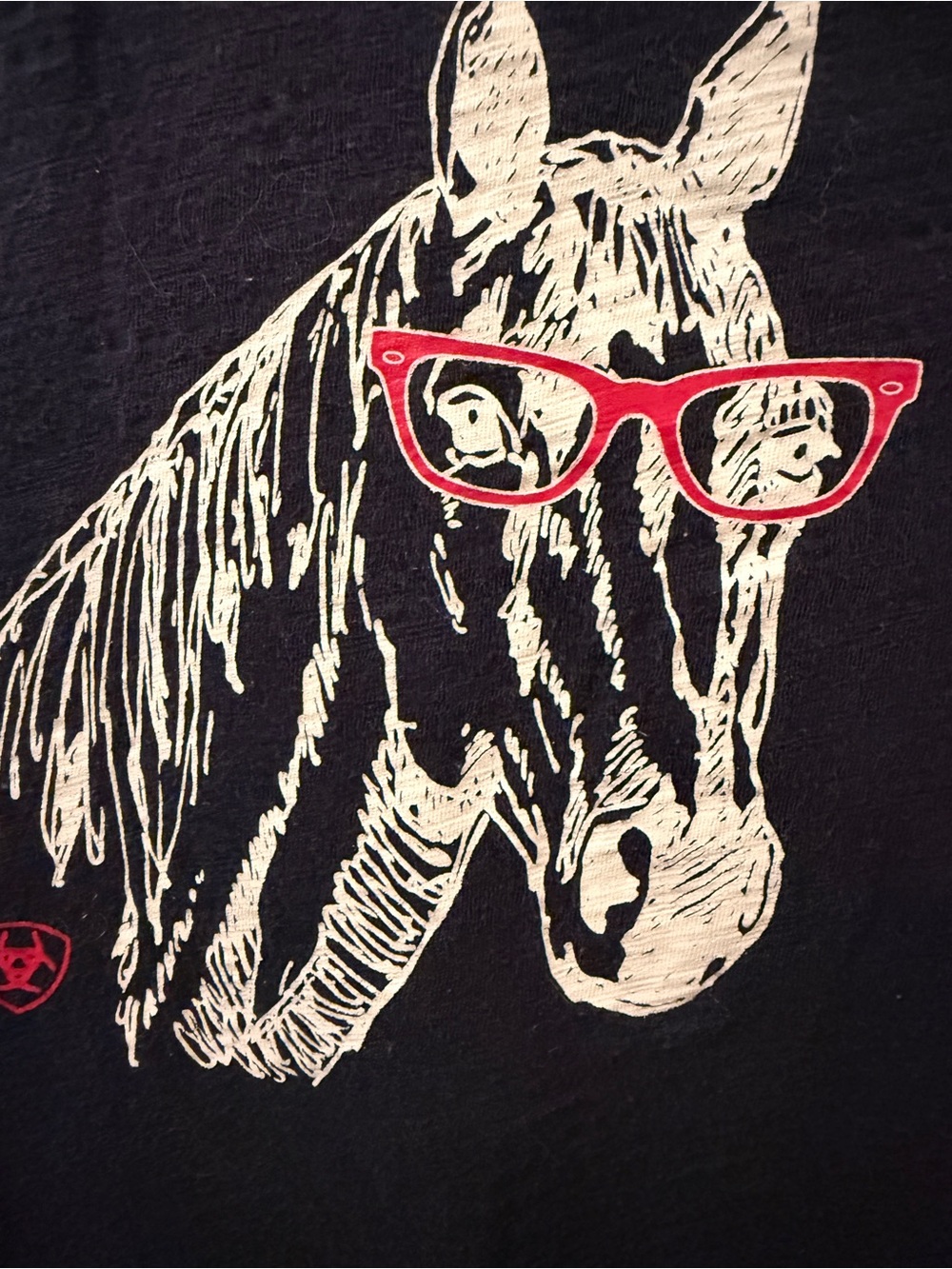 Ariat Horse with pink glasses girls 16 long sleeve tee.